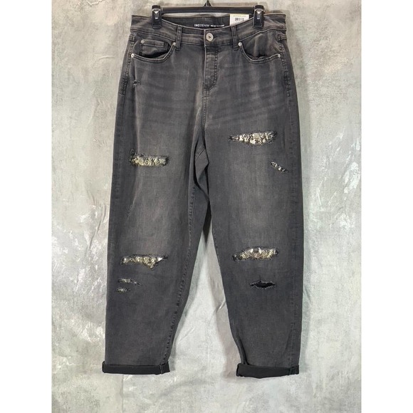 INC International Concepts Women's Washed Black Mid-Rise Boyfriend Jeans SZ14/32 - Picture 1 of 11